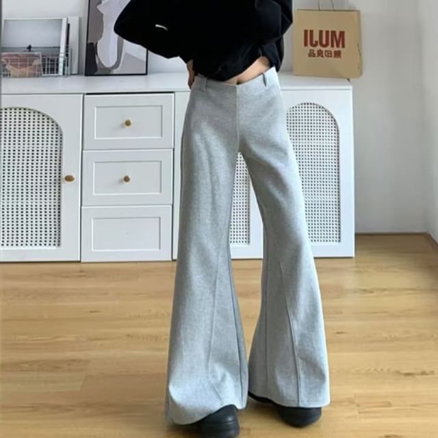 Everose-Mid Waist Plain Bell Bottom Sweatpants