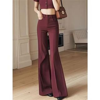 Everose-Mid Waist Plain Flared Pants