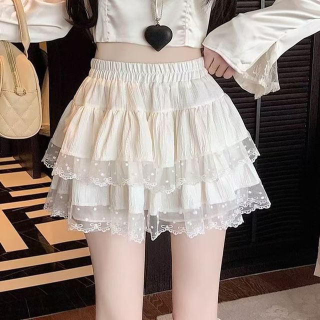 Everose-Mid Waist Plain Mini Tiered Skirt