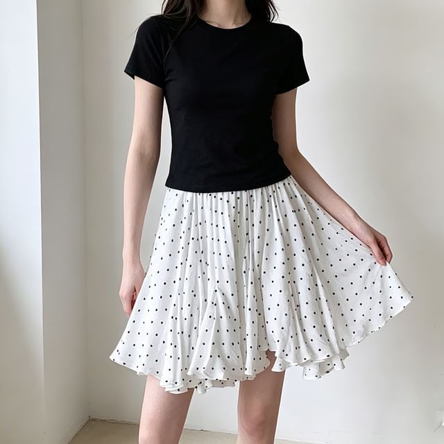 Everose-Mid Waist Polka Dot Mini A-Line Skirt