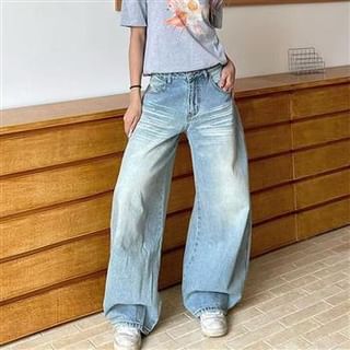 Everose-Mid Waist Washed Baggy Jeans