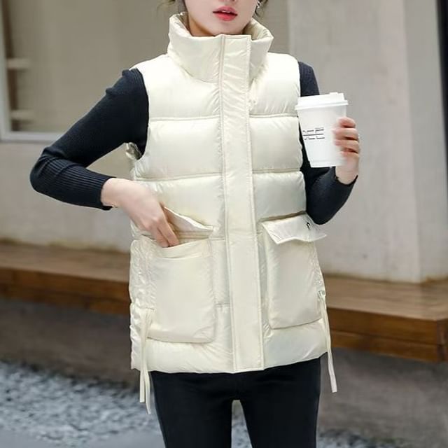 Everose-Mock Neck Zip-Up Puffer Vest