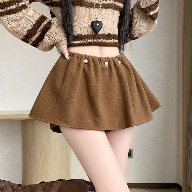 Everose-Mock Two-Piece Low Rise Plain Mini A-Line Skort