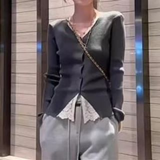 Everose-Mock Two-Piece Two-Tone Button-Up Cardigan