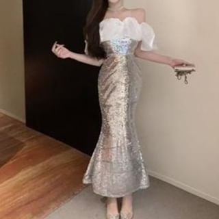Everose-Off Shoulder Sequin Maxi Mermaid Dress