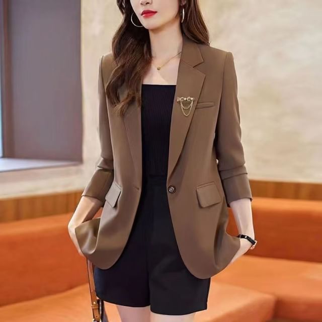 Everose-One Buttoned Plain Blazer