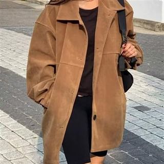 Everose-Plain Button-Up Shirt Jacket