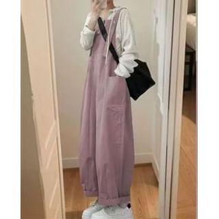Everose-Plain Cropped Baggy Overalls