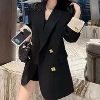 Everose-Plain Double-Breasted Blazer