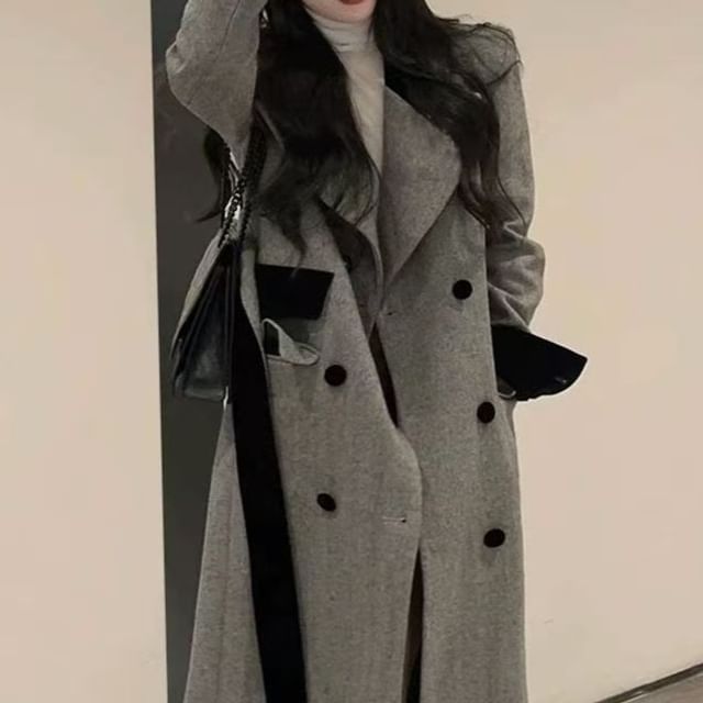 Everose-Plain Double-Breasted Coat