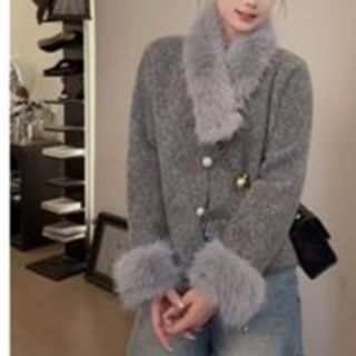 Everose-Plain Fluffy Trim Single-Breasted Jacket