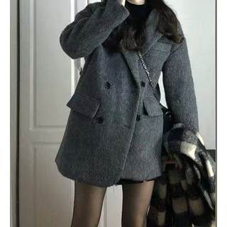 Everose-Plain Long Double-Breasted Coat