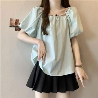 Everose-Puff-Sleeve Crew Neck Beaded Blouse