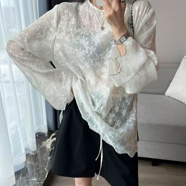 Everose-Puff-Sleeve Lace Blouse