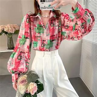 Everose-Puff-Sleeve Plaid Blouse