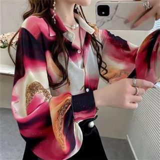 Everose-Puff-Sleeve Tie Dye Blouse
