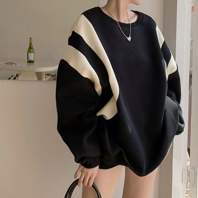 Everose-Round Neck Two Tone Oversized Sweatshirt