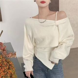Everose-Set Cold Shoulder Asymmetrical Sweater Camisole Top