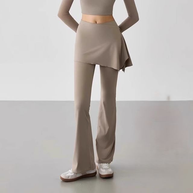 Everose-Set Mid Rise Plain Flared Sweatpants Mini Overlay Skirt