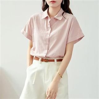 Everose-Short Sleeve Collared Plain Shirt
