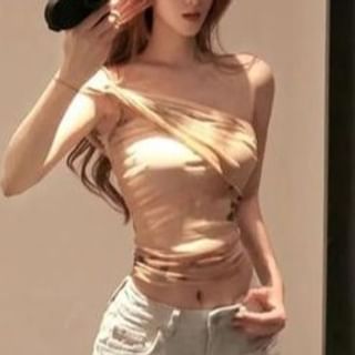 Everose-Single Shoulder Asymmetrical Tie-Dye Top