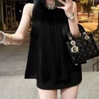 Everose-Sleeveless Plain Rhinestone Chiffon Blouse