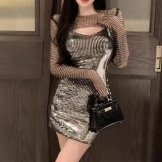 Everose-Spaghetti Strap Sequin Mini Bodycon Dress