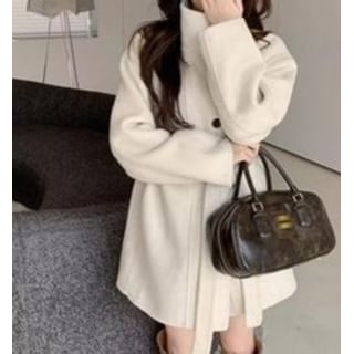 Everose-Stand Collar Plain Sashed Single-Breasted Coat