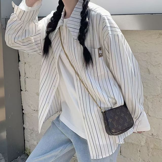 Everose-Striped Button-Up Shirt