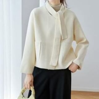 Everose-Tie Neck Plain Cardigan