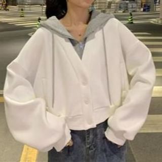 Everose-Two Tone Button-Up Hooded Jacket