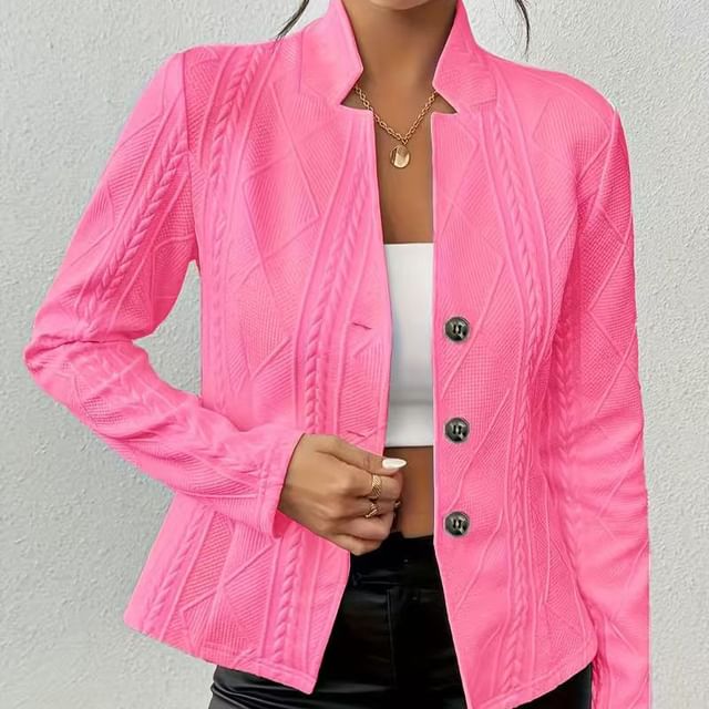 Everose-V-Neck Plain Button Up Blazer