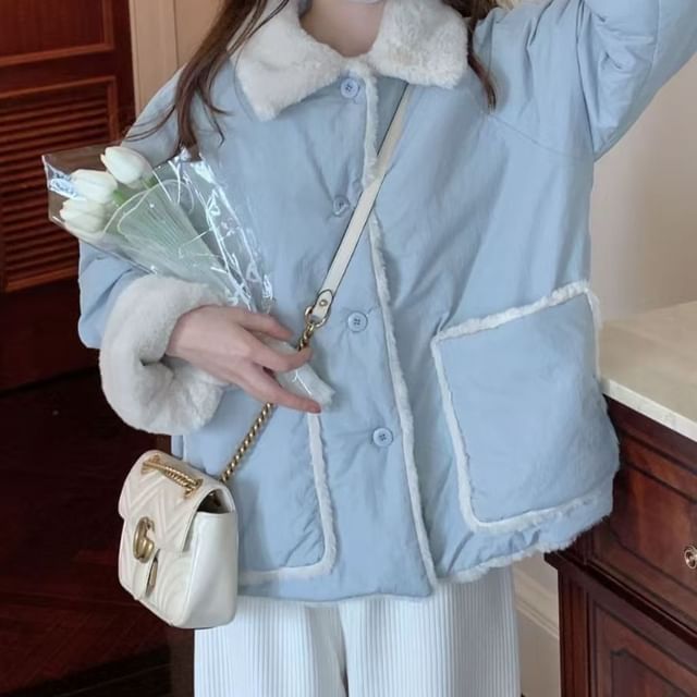 Fabricino-Fleece Collared Plain Puffer Jacket