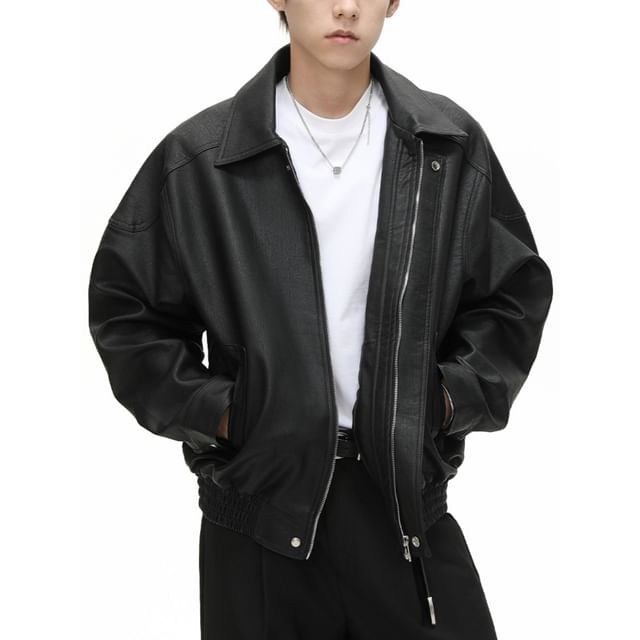 FAERIS-Faux Leather Zip Jacket