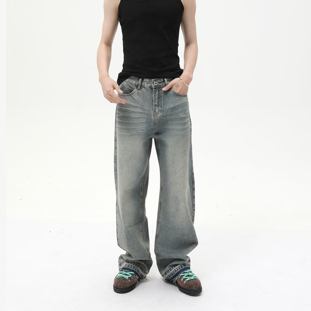 FAERIS-High Waist Washed Wide Leg Jeans