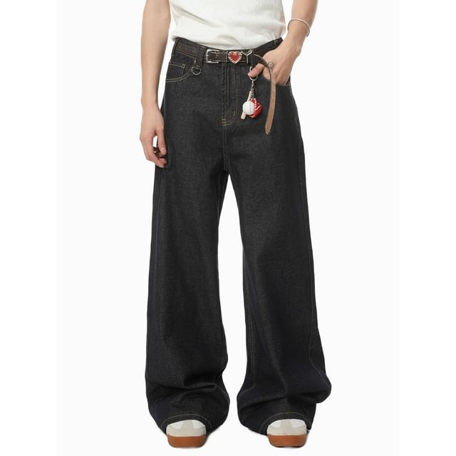 FAERIS-High Waist Washed Wide Leg Jeans