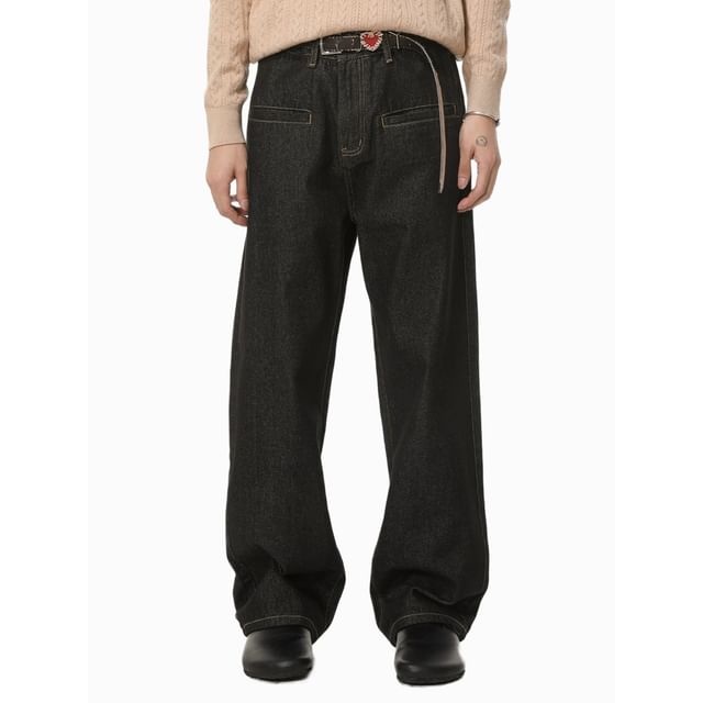 FAERIS-High Waist Washed Wide Leg Jeans