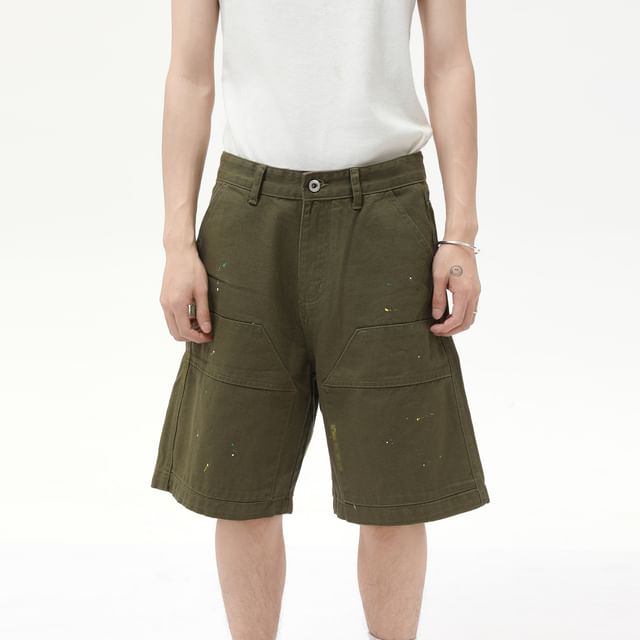 FAERIS-Mid Rise Paint Splatter Panel Shorts