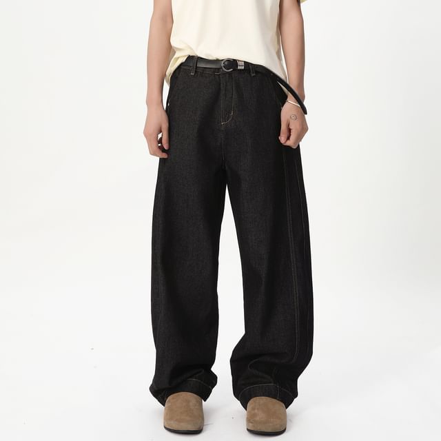 FAERIS-Mid Rise Plain Baggy Jeans