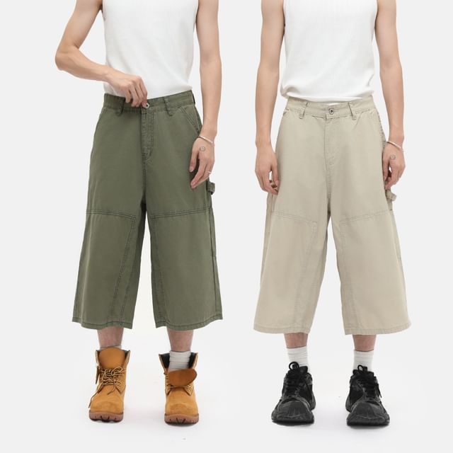FAERIS-Mid Rise Plain Panel Capri Straight Leg Jeans