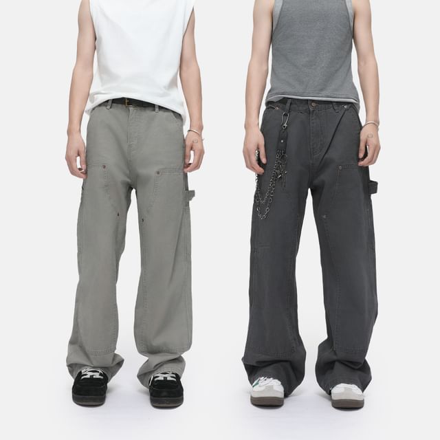 FAERIS-Mid Rise Plain Straight Leg Cargo Jeans