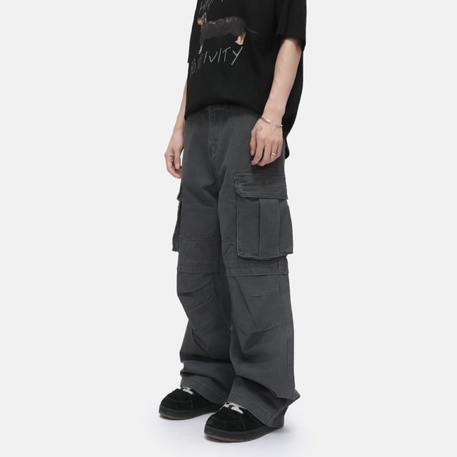 FAERIS-Mid Rise Plain Straight Leg Cargo Jeans
