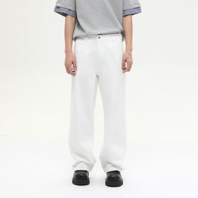 FAERIS-Mid Rise Plain Straight Leg Jeans