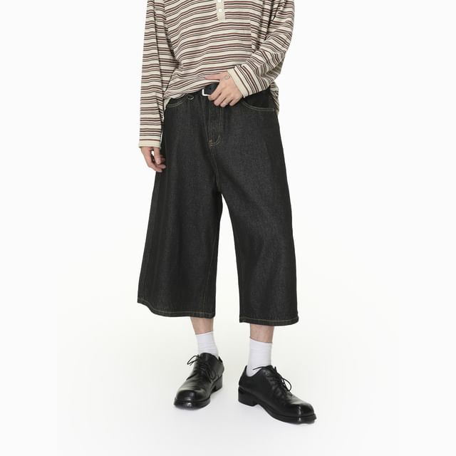 FAERIS-Mid Rise Plain Wide Leg Jorts