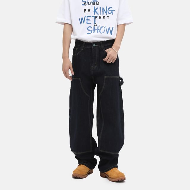 FAERIS-Mid Rise Unwashed Panel Barrel Leg Jeans