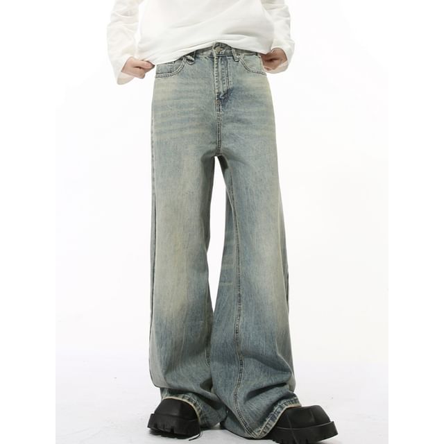 FAERIS-Mid Rise Washed Baggy Jeans