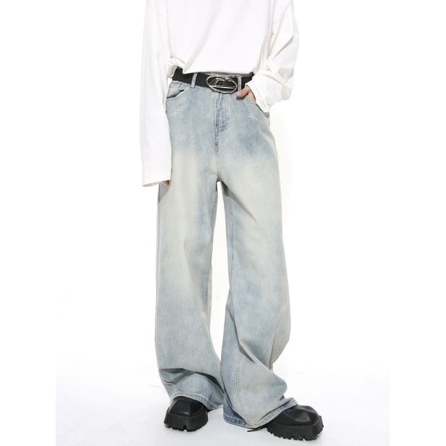FAERIS-Mid Rise Washed Baggy Jeans
