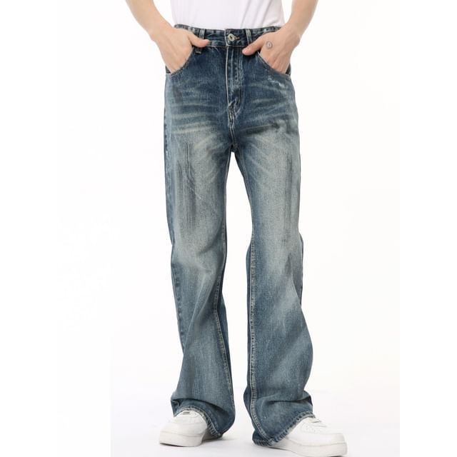 FAERIS-Mid Rise Washed Flared Jeans