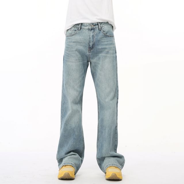 FAERIS-Mid Rise Washed Straight Leg Jeans