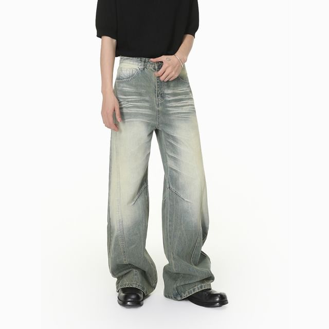 FAERIS-Mid Rise Washed Wide Leg Jeans